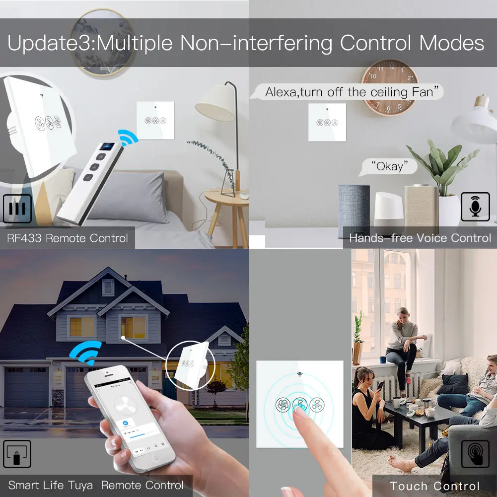 Умный выключатель потолочного вентилятора MoesHouse Wi Fi работает с Alexa Google