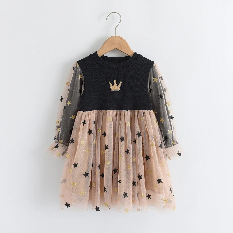 

Girls Princess Dresses 2021 New Spring Autumn Kids Stars Sequined Party Costumes Mesh Crown Outfits Kids Clothing 2 6 Y