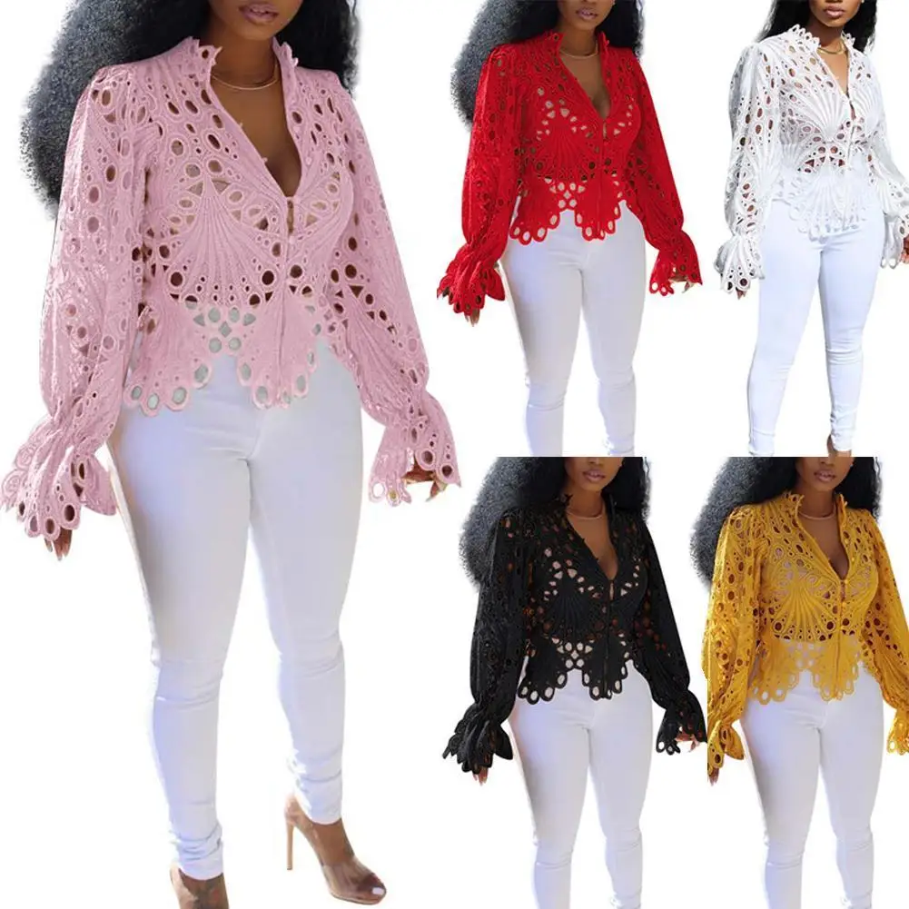 Новинка 2021 элегантная сетчатая кружевная рубашка с длинным рукавом прозрачный