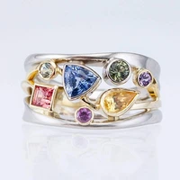 charm colorful zircon rhinestone ring girl lady geometric stone popular jewelry ring silver color fashion gifts