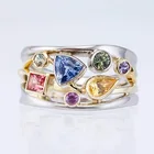 Очаровательное кольцо Стразы с цирконом разных цветов, женское, из камней правильной геометрической формы, популярное ювелирное изделие, кольцо серебряного цвета, модные подарки