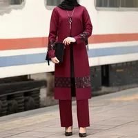 2020 Patch Designs Chiffon Muslim Women Long Tops Islamic Sets Women Muslim Pants Ramadan Prayer Clothes 2 Piece Set 1