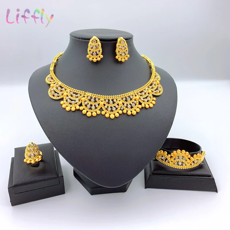 Роскошные Ювелирные наборы Дубай костюм золотое ожерелье кольцо серьги браслет