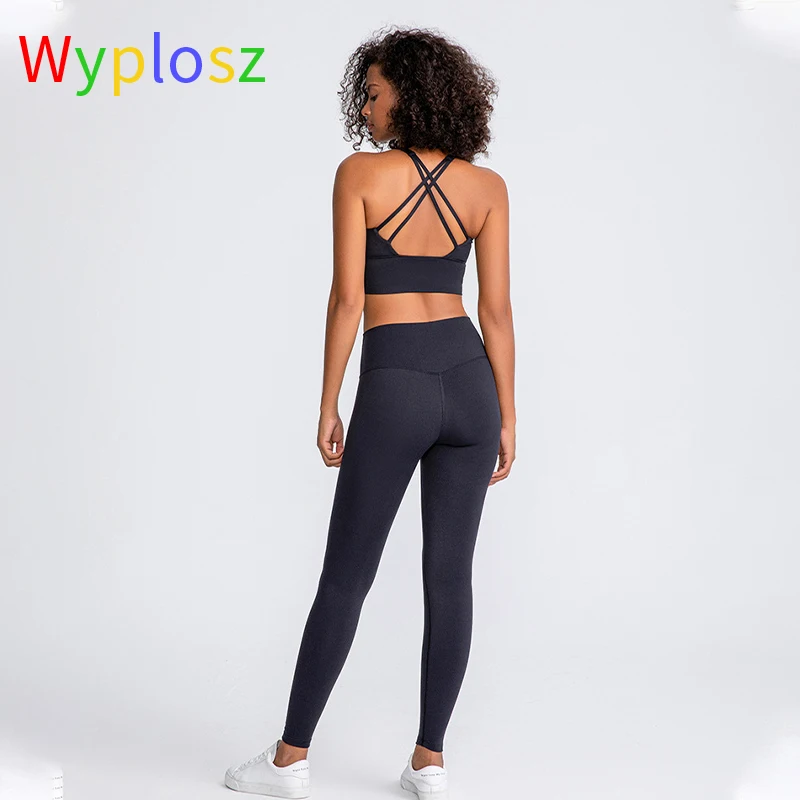 Wyplosz Naked-feel Fabric Shockproof Cross Straps Running Gym Sport Bras Women Widen Hem Push Up Workout Fitness Yoga Crop Top