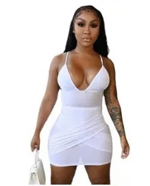 

2021 summer sling V-neck jumpsuit + cross skirt and net gauze suit