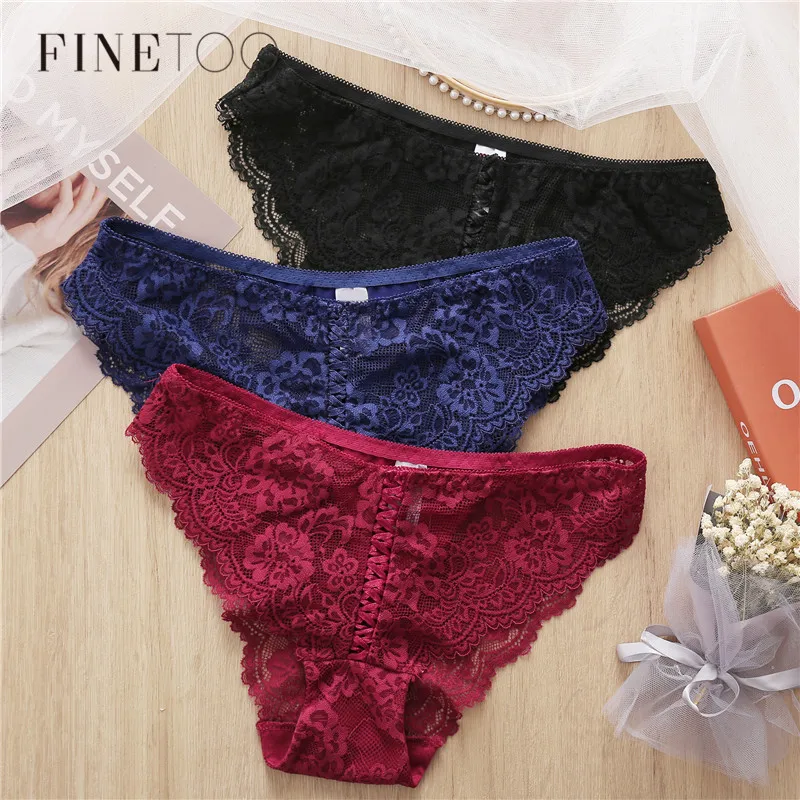 Кружевные трусики FINETOO сексуальные плетеные для женщин с цветочным узором