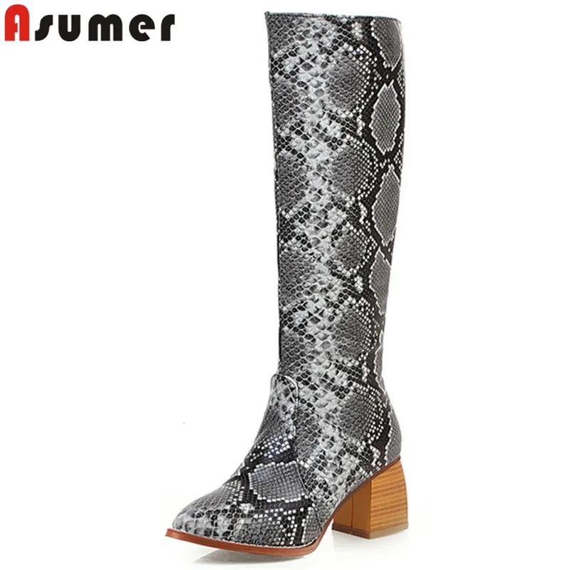 Женские сапоги до колена ASUMER осенне-зимние больших размеров 34-48 с заостренным