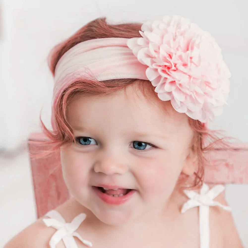 Шифоновый Цветок с нейлоновой повязкой повязка на голову для новорожденных