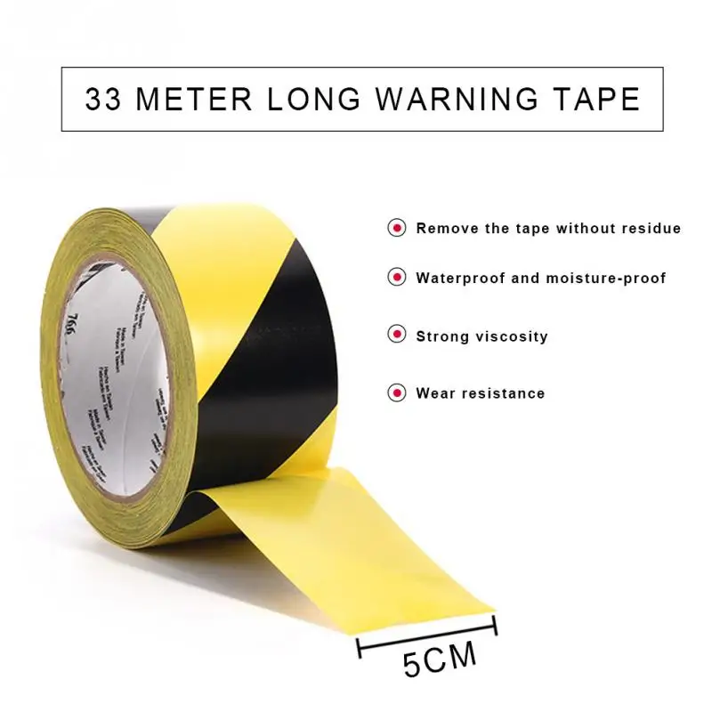 

33mx50mm Waterproof Safety PVC Social Distancing Wear-resisting Stairs Self Adhesive Warning Tape Anti-Slipping Dangerous Areas