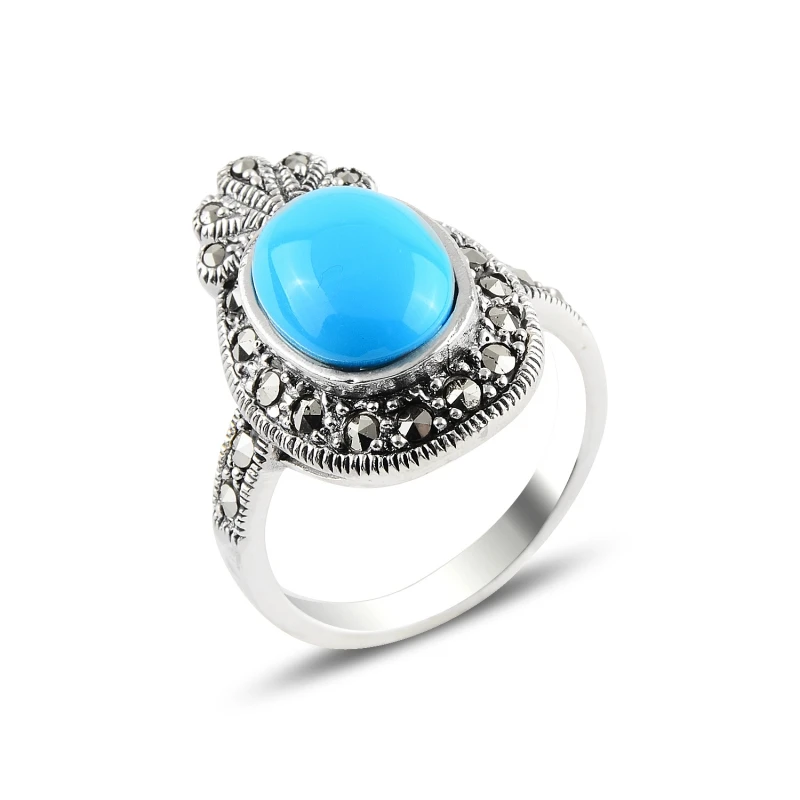 

Silverlina Silver Turquoise & Marcasite Ring