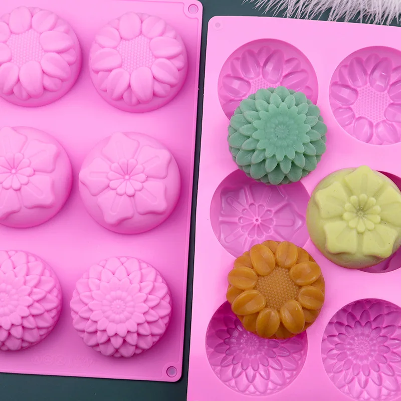 

6 Holes Flower Shaped Silicone Mold Sunflower Fondant Molds Handmade Soap Baking Crafts Mould Cake Decoration Tools