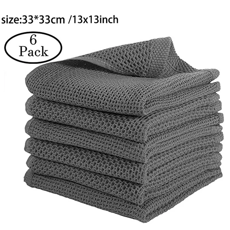 

12Pack 100% Cotton Waffle Weave Kitchen Dish Cloths, Absorbent Quick Drying Dish Towels 13Inch x 13Inch -Gray & Red