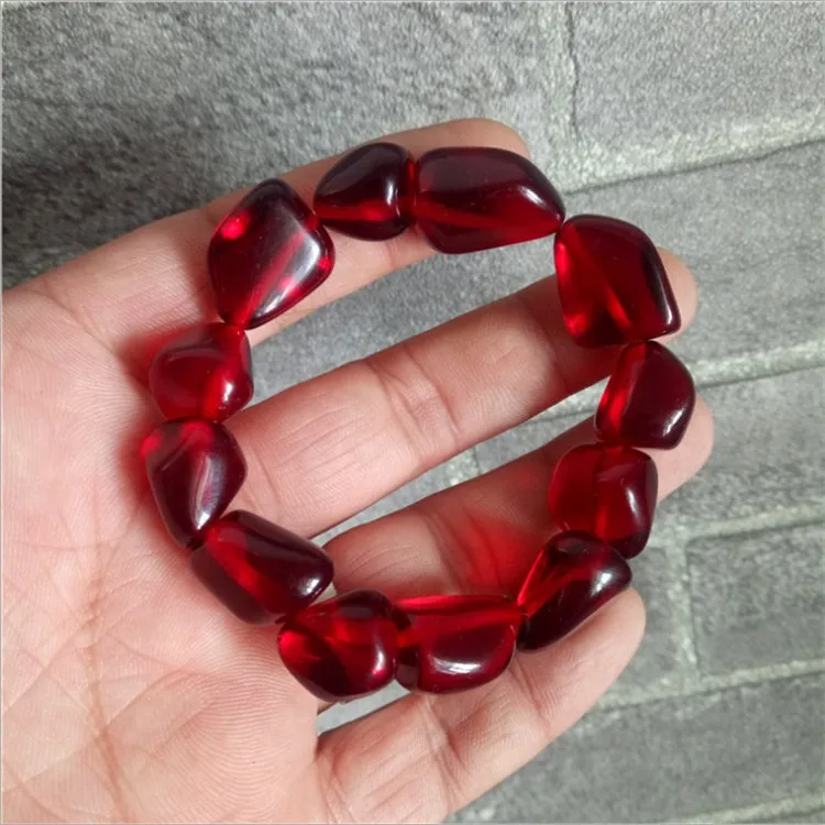 Amber honey wax natural second-generation bracelet blood-pearl hand string brown red with shaped bead amber m | Украшения и