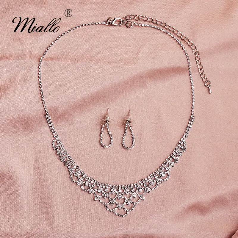 Комплект свадебных украшений Miallo медное ожерелье и серьги в форме зубцов с