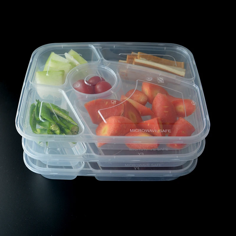 10Pcs Plastic Transparent 5 Grids Lunch Box Food Storage Reusable Microwave Oven Container Household Packaging Disposable Thick