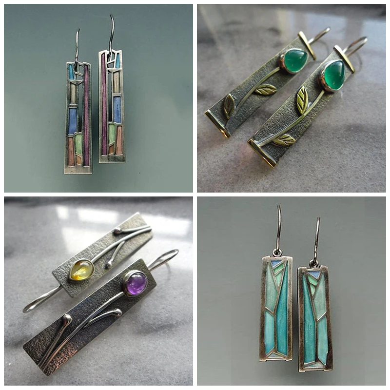 Винтажные разноцветные массивные геометрические длинные полые металлические