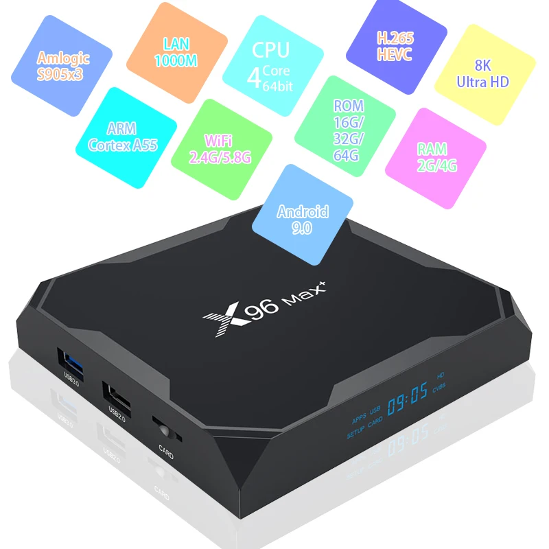 ТВ-приставка X96 Max Plus Android 9 0 Amlogic S905X3 8K Ultra HD Smart Media Player Google Playstore YouTube Netflix Setup Tv Box |