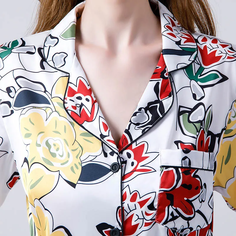 Женский пижамный комплект с отложным воротником удобная пижама в простом стиле