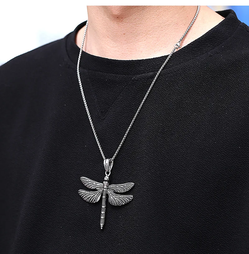 Dragonfly stainless steel pendant necklace trend men and women titanium jewelry animal | Украшения и аксессуары