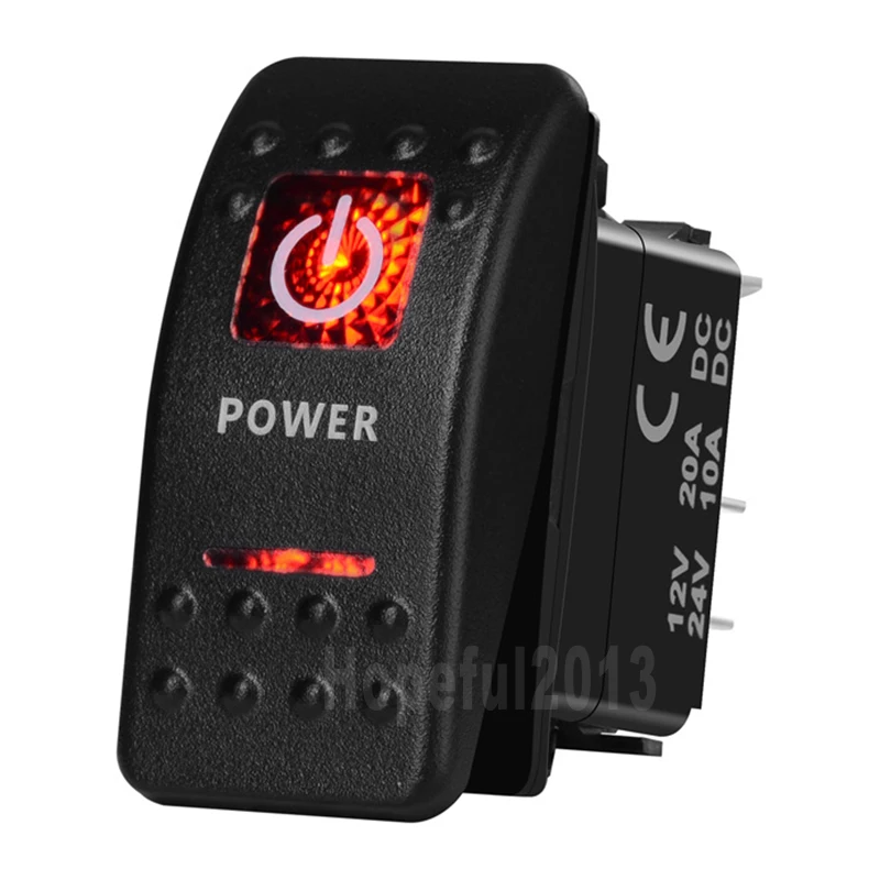 

Power Car Boat SPST Rocker Toggle Switch Red Led 5 Pins On Off 12V 20A 24V 10A for Carling ARB Narva 4x4 Style