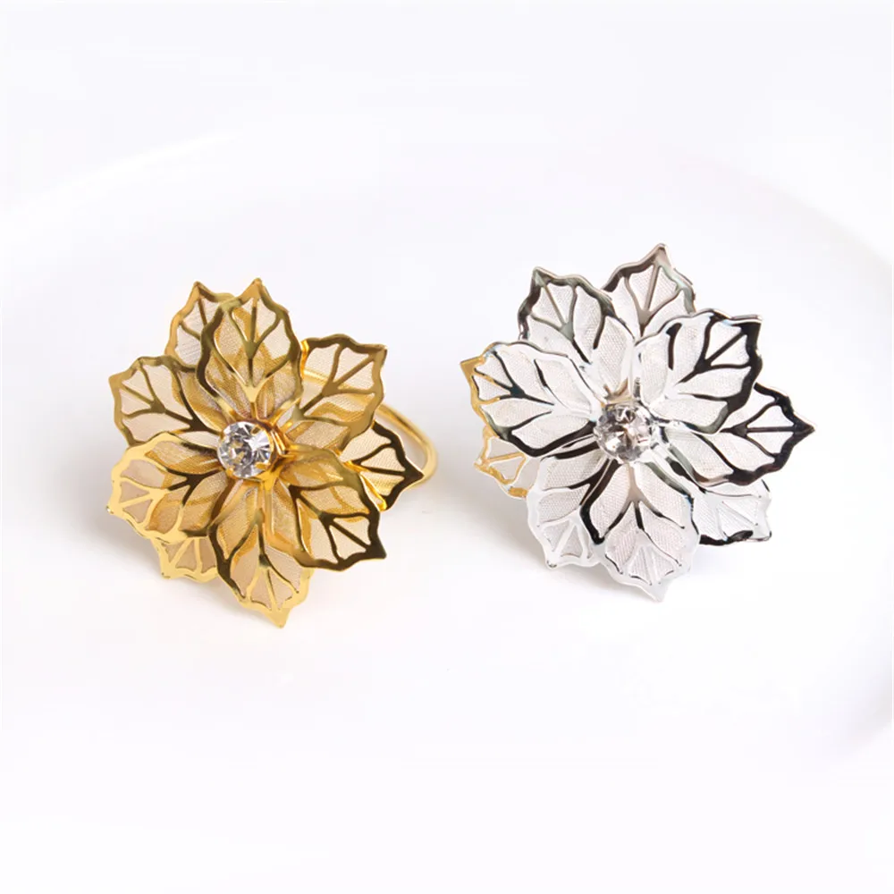 

12PCS metal alloy napkin ring gold flower napkin ring exquisite jewelry