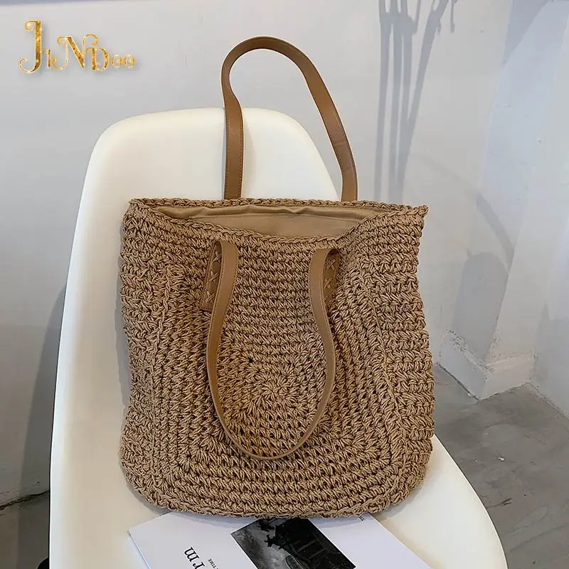 Summer Hot Straw Shoulder Bag Rattan Beach Bags Large Capacity Woven Handle Bag Travel Vacation Totes Shopping Handbag Bolsas