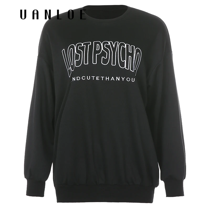 

Women Oversize Streetwear Black Sweatshirt Knitted Pullover Women Letter Print Sweatshirts Fashion Ladies Long Pullovers