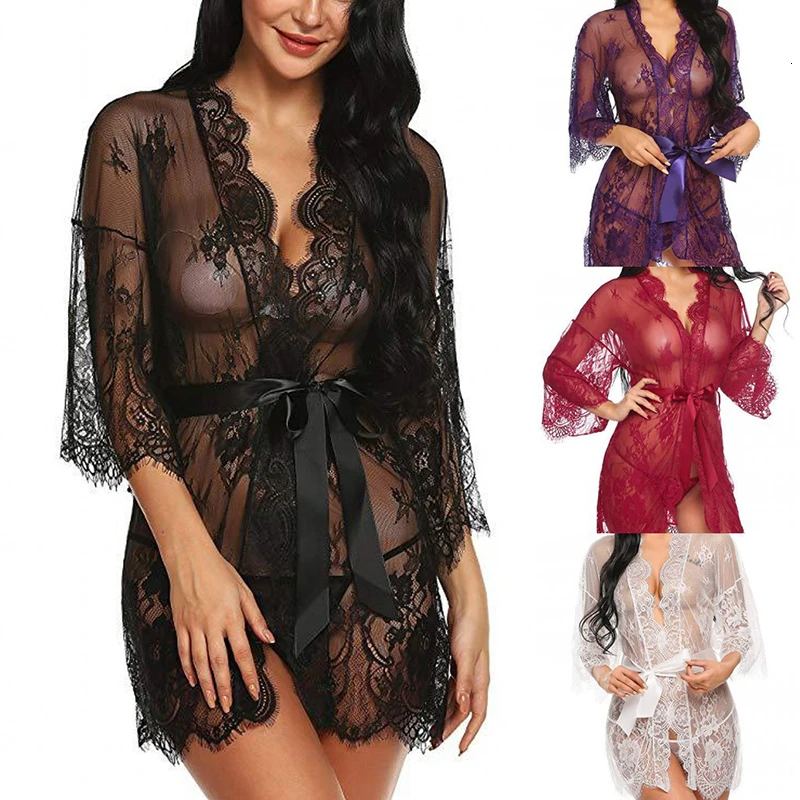 Кружевное сексуальное женское белье ночная рубашка с глубоким v-образным вырезом