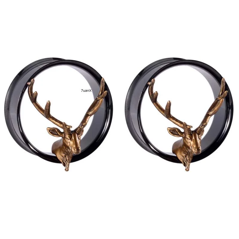 

2 Piece Antlers Shape Black Tunnel Earring Lobe Piercing Double Flared 8-25 mm