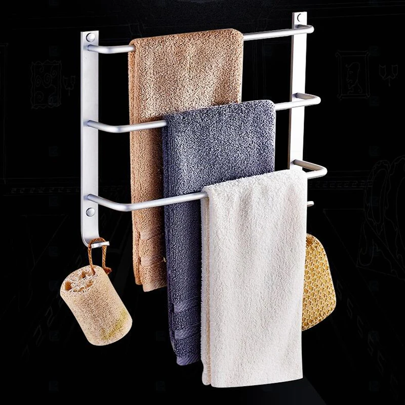 

3-ярусная космическая алюминиевая вешалка для полотенец, держатель для полотенец, настенная вешалка для полотенец без перфорации, настенная вешалка для полотенец