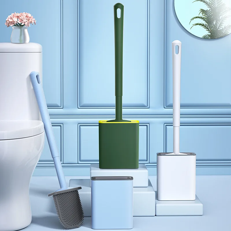 

Household Toilet Brush Set Creative Soft Bristles Toilet WC Flat Wash New Long Handle Angle Cleaning Tool With Base Can Be Hung