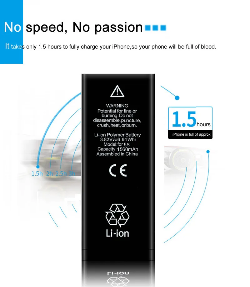 XDOU Батарея для iPhone 5S 5GS iPhone5S iPhone5GS 1560 мАч Аксессуар для телефона бесплатный набор инструментов для ремонта замена стикера Батерия.