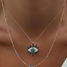 Винтажное модное ожерелье с кристаллом сглаза, подвеска, цепочка до ключиц, массивное длинное ожерелье, Женские аксессуары, Двойные цепи