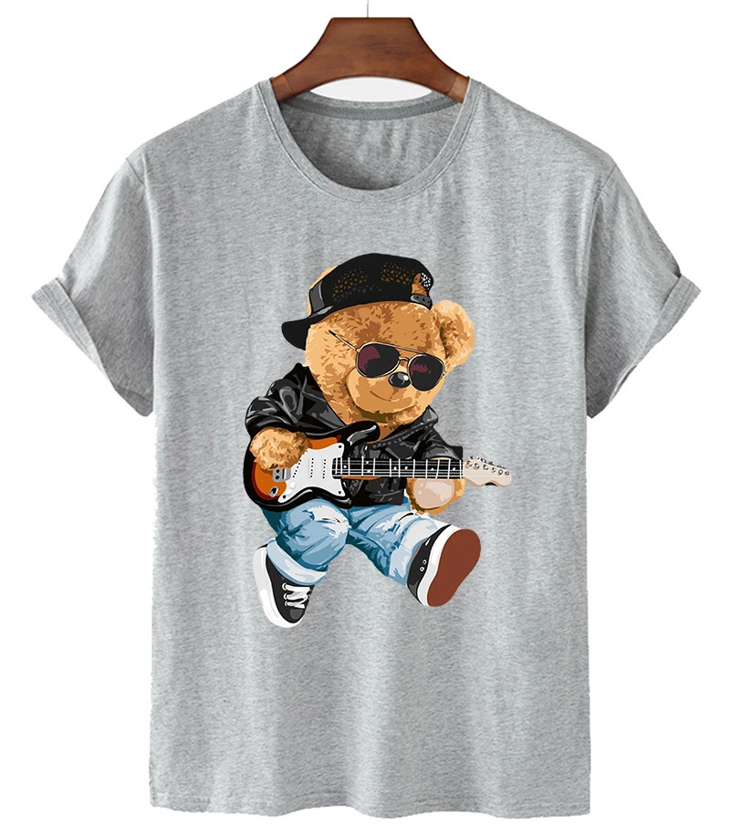 

Модная летняя футболка с медведем, трендовая крутая Повседневная футболка большого размера с коротким рукавом и изображением красивых гит...