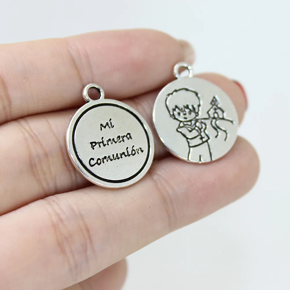 

Yamily 15pcs/ Zinc Alloy Boy And Girl The First Communion Charms Pendants 2Sided Fit Diy Bracelet Necklace Lover Jewelry Making