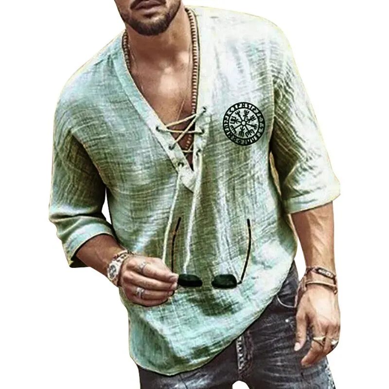 

New Fashion Spring Summer Casual Men's Shirt Cotton Long Sleeve Solid Color Slim Fit V-neck Strap Suitable Shirts S-5XL