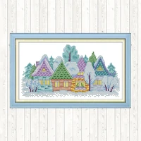 landscape painting chinese embroidery cross stitch kit small village counted printed canvas 14ct dmc needlework diy hand crafts