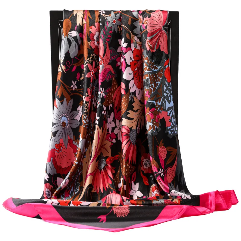 

2021 Female Luxury Dustproof Kerchief Summer Square Silk Scarves Fashion 90X90CM Sunscreen Shawl Korean Popular Print Bandanna