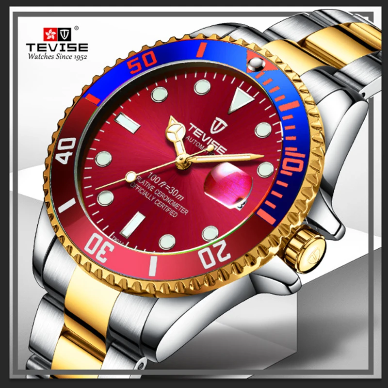 Мужские автоматические часы TEVISE водонепроницаемые светящиеся наручные из