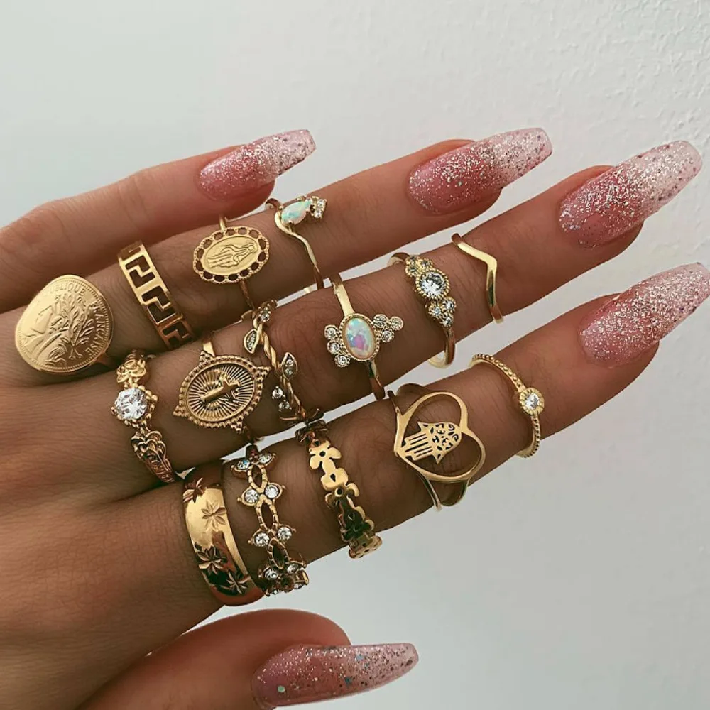 

Women Classic Vintage Rings Set Palm Cross Coin Ring 2021 Trend Jewelry Gift AM6007