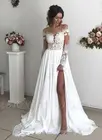 Vestidos De Novia Простые Длинные свадебные платья трапециевидной формы кружевные свадебные платья с кристаллами Свадебные платья с рукавами Vestidos De Novia