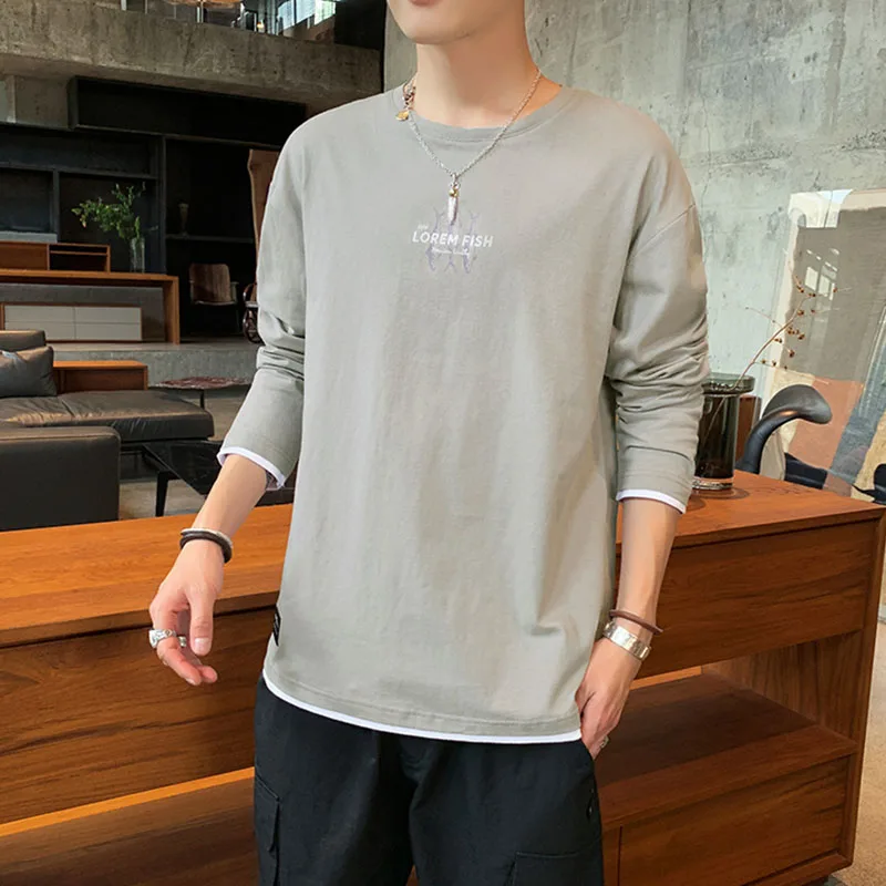 

2020 New Fashion Print Men Long Sleeve T-shirt Boys Casual Cotton Tops Tees Size M-5XL
