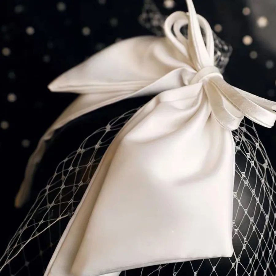 Белый атласный бант аксессуары для волос свадебные невесты украшение фотосъемки