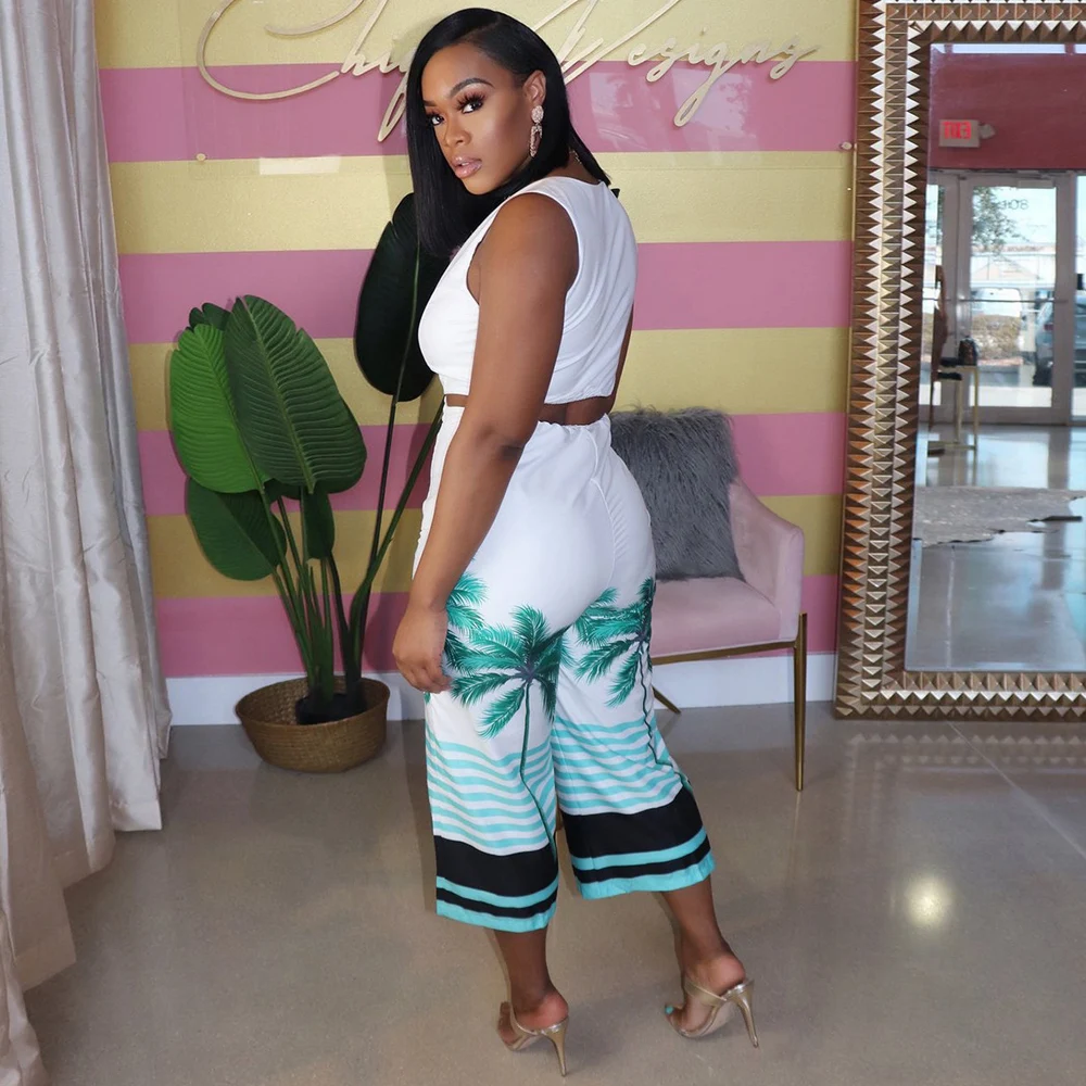 Комбинезон женский тропический однобортный пикантный ромпер с широкими