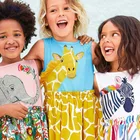 Летнее хлопковое платье с жирафом для девочек от 2 до 7 лет