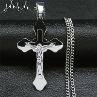 stainless steel christian jesus cross layer necklace men black silver color long necklaces jewelry collier acier xh8029s05