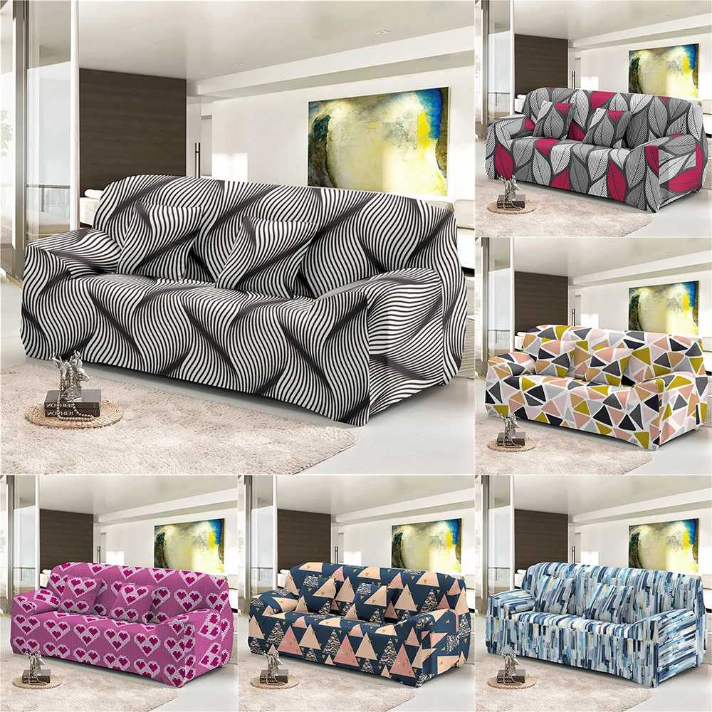 

1/2/3/4 Seat Cover Geometric Series Sofa Cover Stretch Sofa Cover Suitable Living Room Protect Cover Non-Slip Spandex Sofa Cover