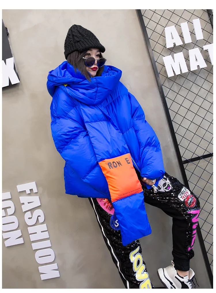 Oversize Down Jacket women Streetwear Warm Parka thick winter Coat Women Hooded Cotton Jackets Retro Coat With a scarf 234