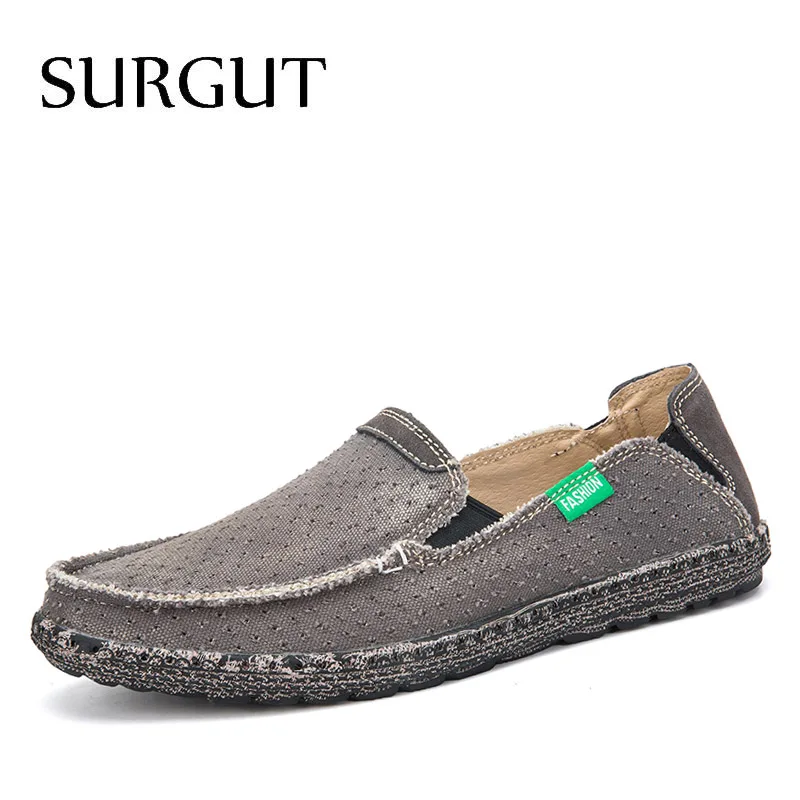 04 Gray SURGUT/Новинка; модная мужская обувь для вождения на все сезоны; лоферы; эспадрильи; дышащая мужская повседневная парусиновая обувь на плоской подошве; размеры 39-47 - Color: 04 Gray