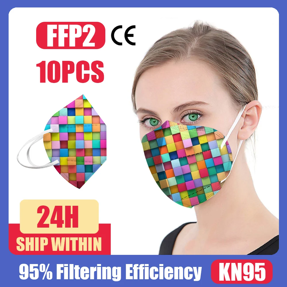 

10PCS mascarilla ffp2 homologada KN95 Protective Mask masques mascaras ffp2 Facial Mask Dust pm2.5 Fashion Plaid Print ffp2mask